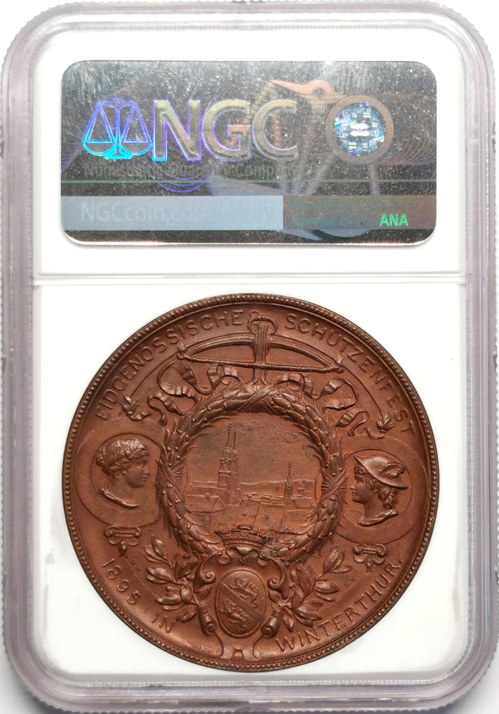 凡希社世界钱币微拍第二百三十二期 1895瑞士温特图尔射击节纪念铜章NGC-MS62