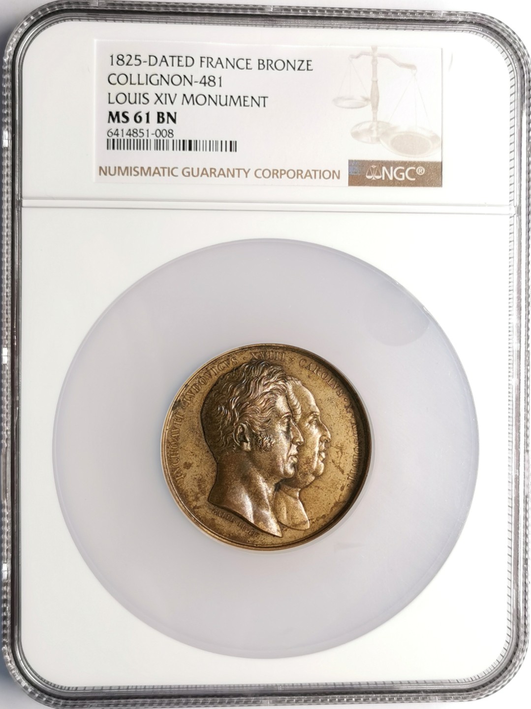 凡希社世界钱币微拍第二百三十二期 1825太阳王路易十四青铜雕塑落成纪念大铜章NGC-MS61