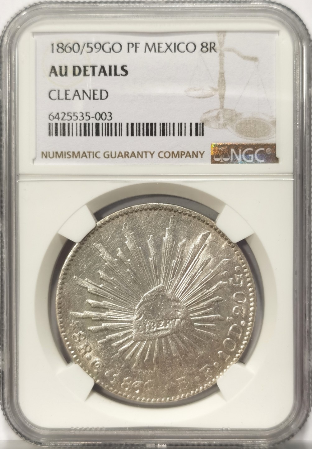 博洋堂世界钱币拍卖第019期（全场包邮） NGC AU 墨西哥1860/59年GO PF版花边鹰洋