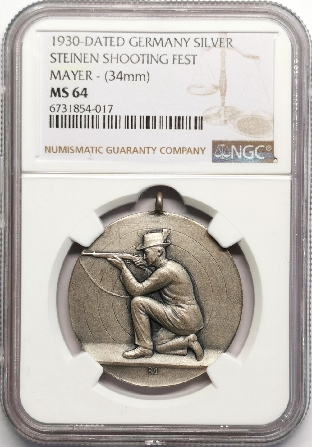 凡希社世界钱币微拍第二百三十二期 1930德国斯坦宁射击节纪念银章NGC-MS64
