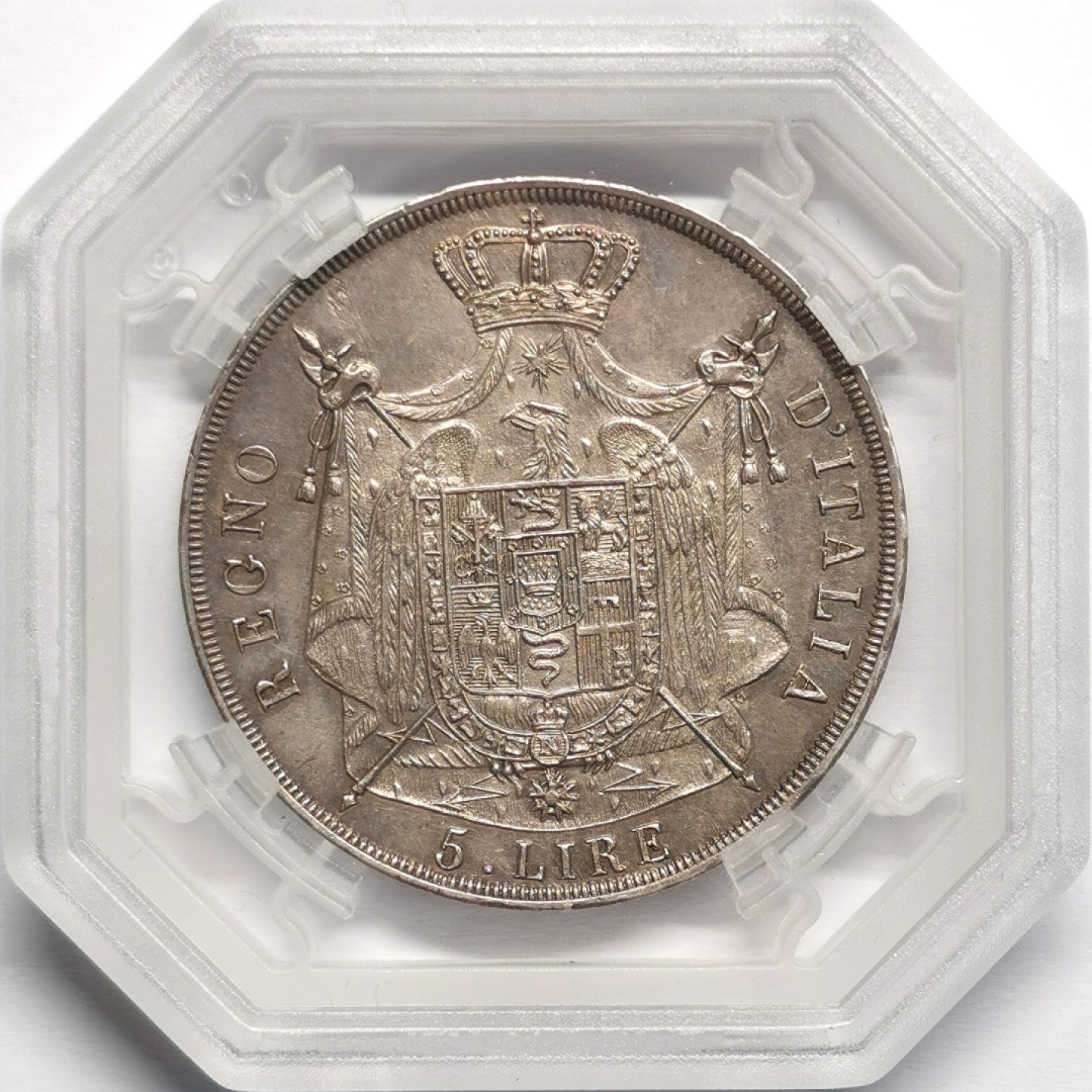 凡希社世界钱币微拍第二百三十二期 荐！1814M意大利王国拿破仑5里拉大银GENI-MS62紫罗兰淡彩底板一流！