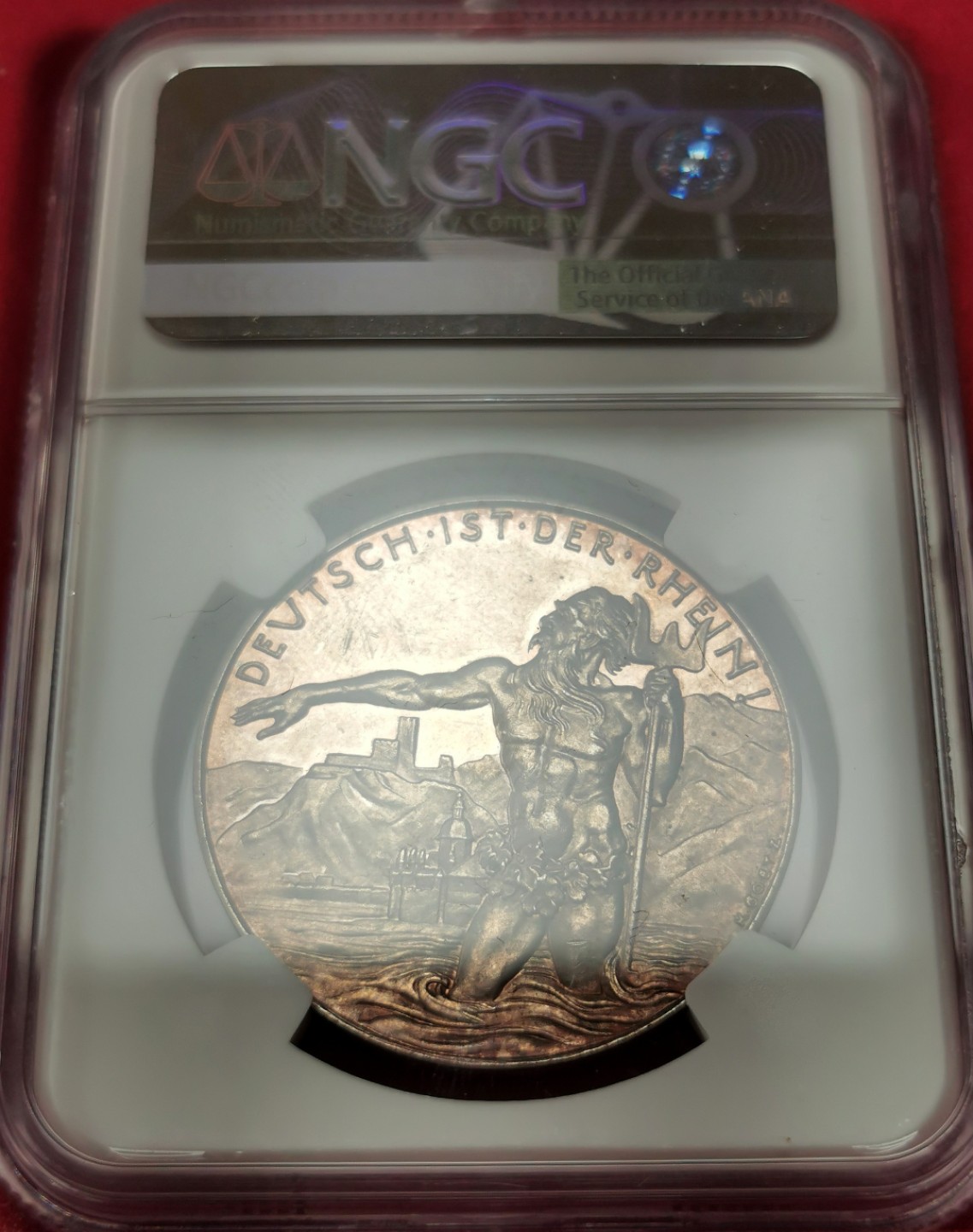 凡希社世界钱币微拍第二百三十二期 1930德国莱茵河儿女与海神纪念银章NGC-MS62哥茨经典品种！