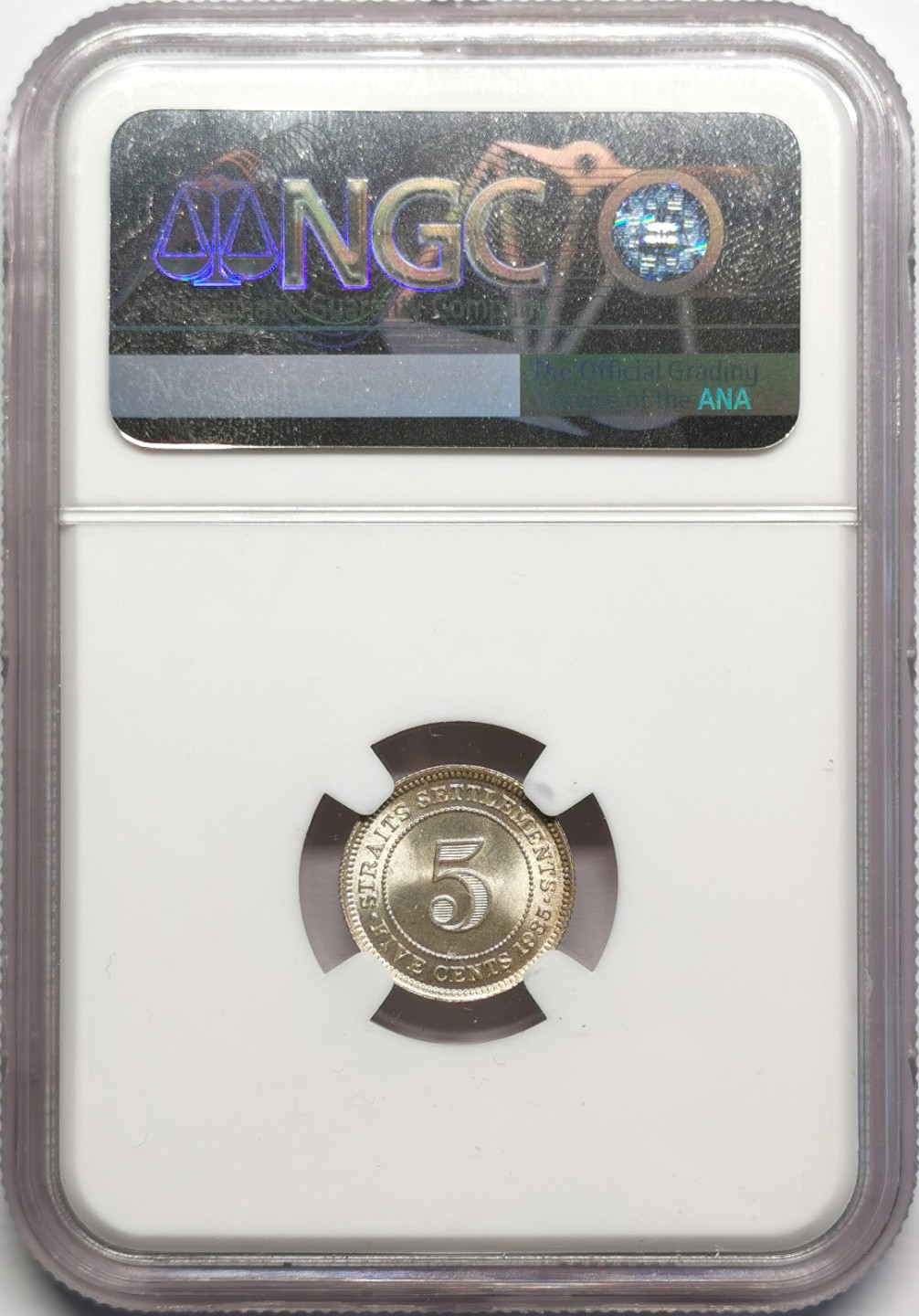 凡希社世界钱币微拍第二百三十二期 1935海峡殖民地乔五5分银毫NGC-MS66顶级品！