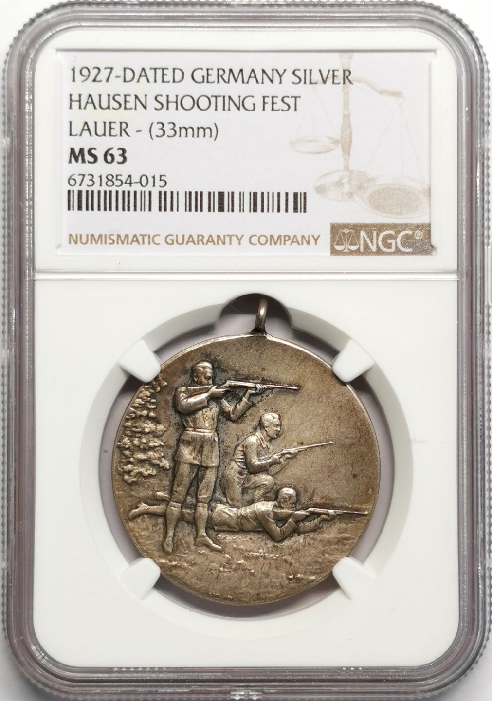 凡希社世界钱币微拍第二百三十二期 1927德国豪森射击节纪念银章NGC-MS63稀见品种！