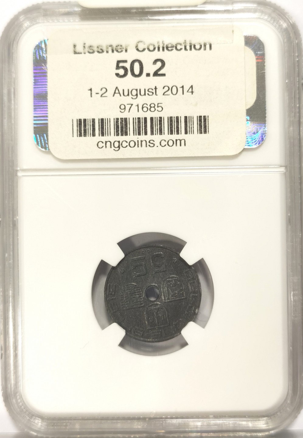 博洋堂世界钱币拍卖第019期（全场包邮） Lissner比利时旧藏系列 NGC MS63 比利时1941年5CENT，FRENCH版，来自2014年拍卖会编号50.2