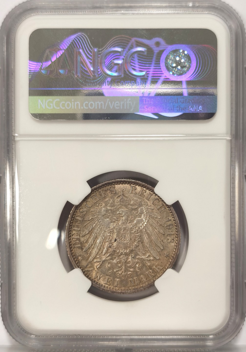 博洋堂世界钱币拍卖第019期（全场包邮） NGC MS64 1913年德国普鲁士威廉二世在位25周年纪念2马克银币