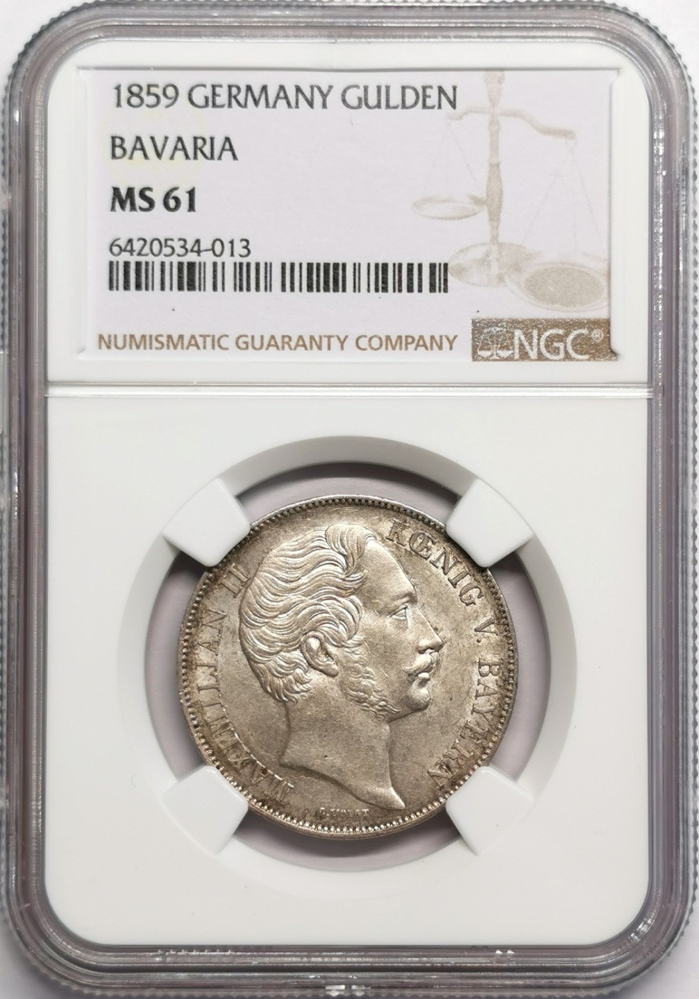 凡希社世界钱币微拍第二百三十二期 1859巴伐利亚路马克西米利安二世1盾银币NGC-MS61