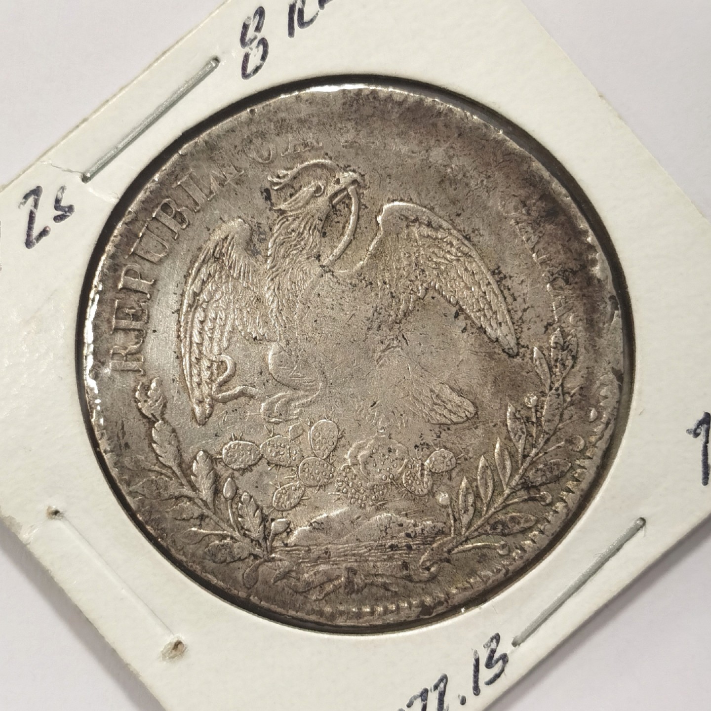 博洋堂世界钱币拍卖第019期（全场包邮） 墨西哥 花边鹰洋 萨斯特卡斯 Zs1837 8里亚尔 打制优秀