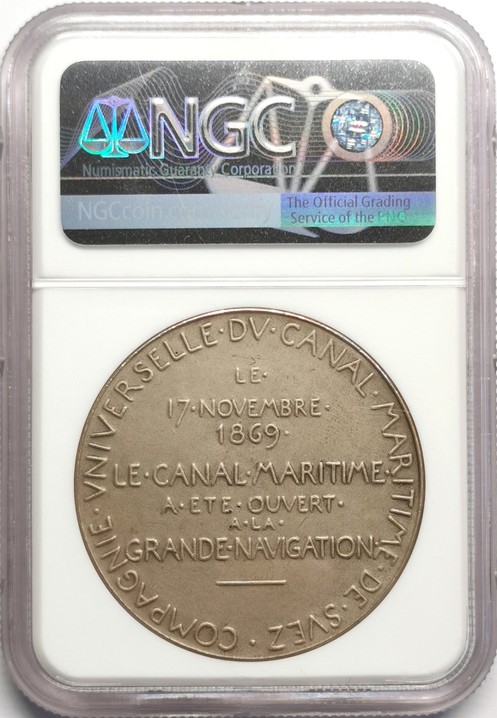 凡希社世界钱币微拍第二百三十二期 1869罗蒂版苏伊士运河纪念银章NGC-MS62后铸