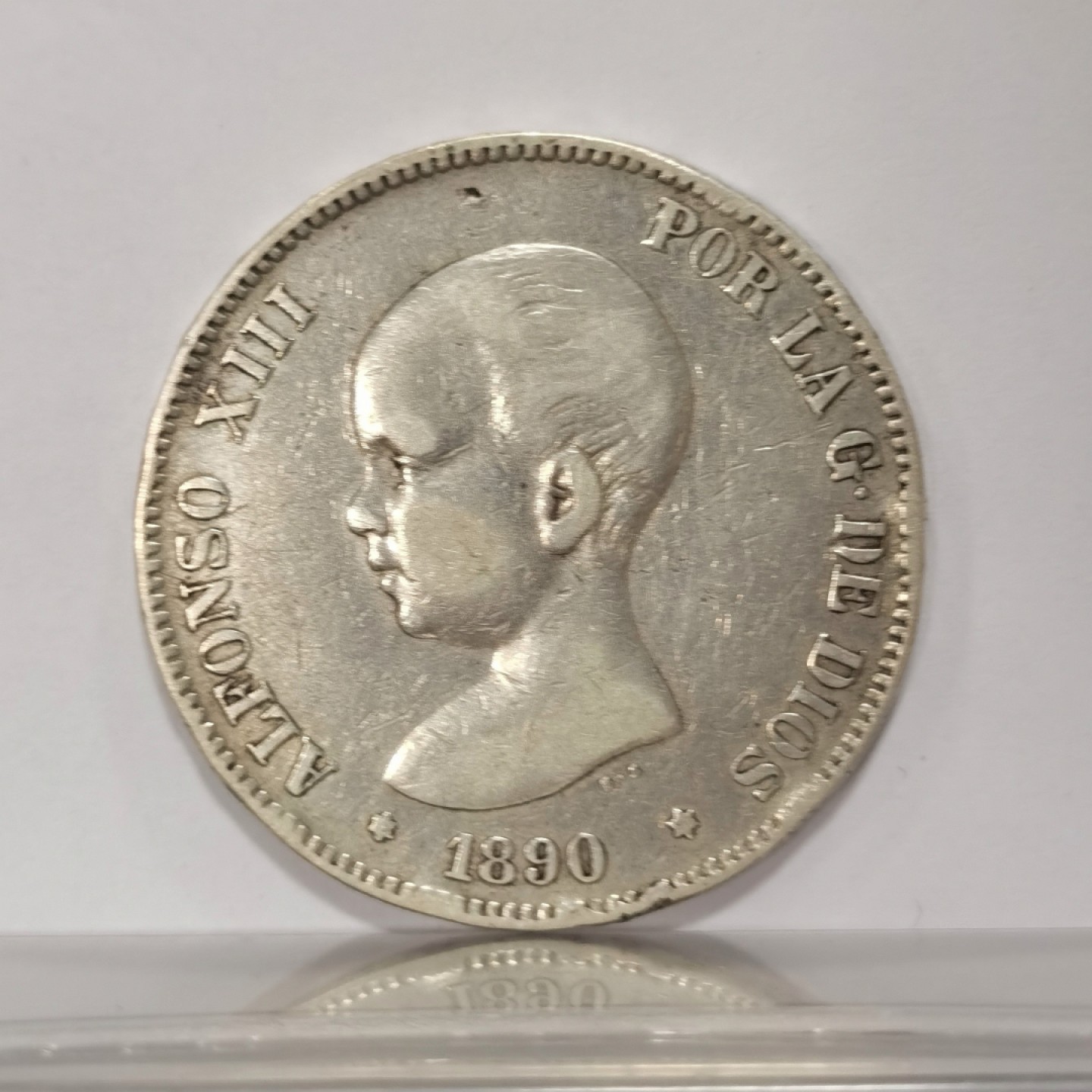 博洋堂世界钱币拍卖第019期（全场包邮） 1890年西班牙双柱5比塞塔银币