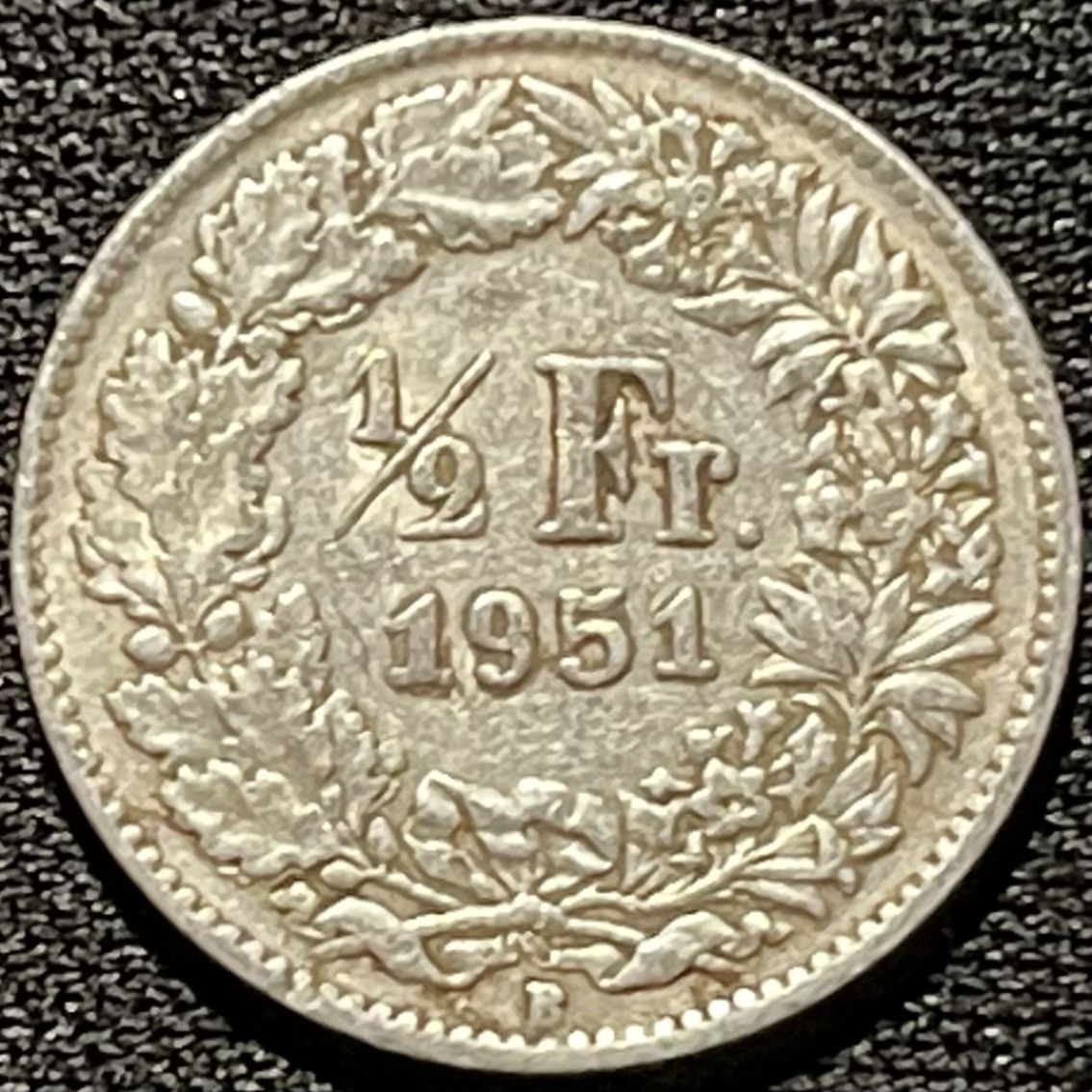 紫瑗钱币——第260期拍卖 瑞士 1951年 赫尔维蒂亚 1/2法郎 2.5克 0.835银