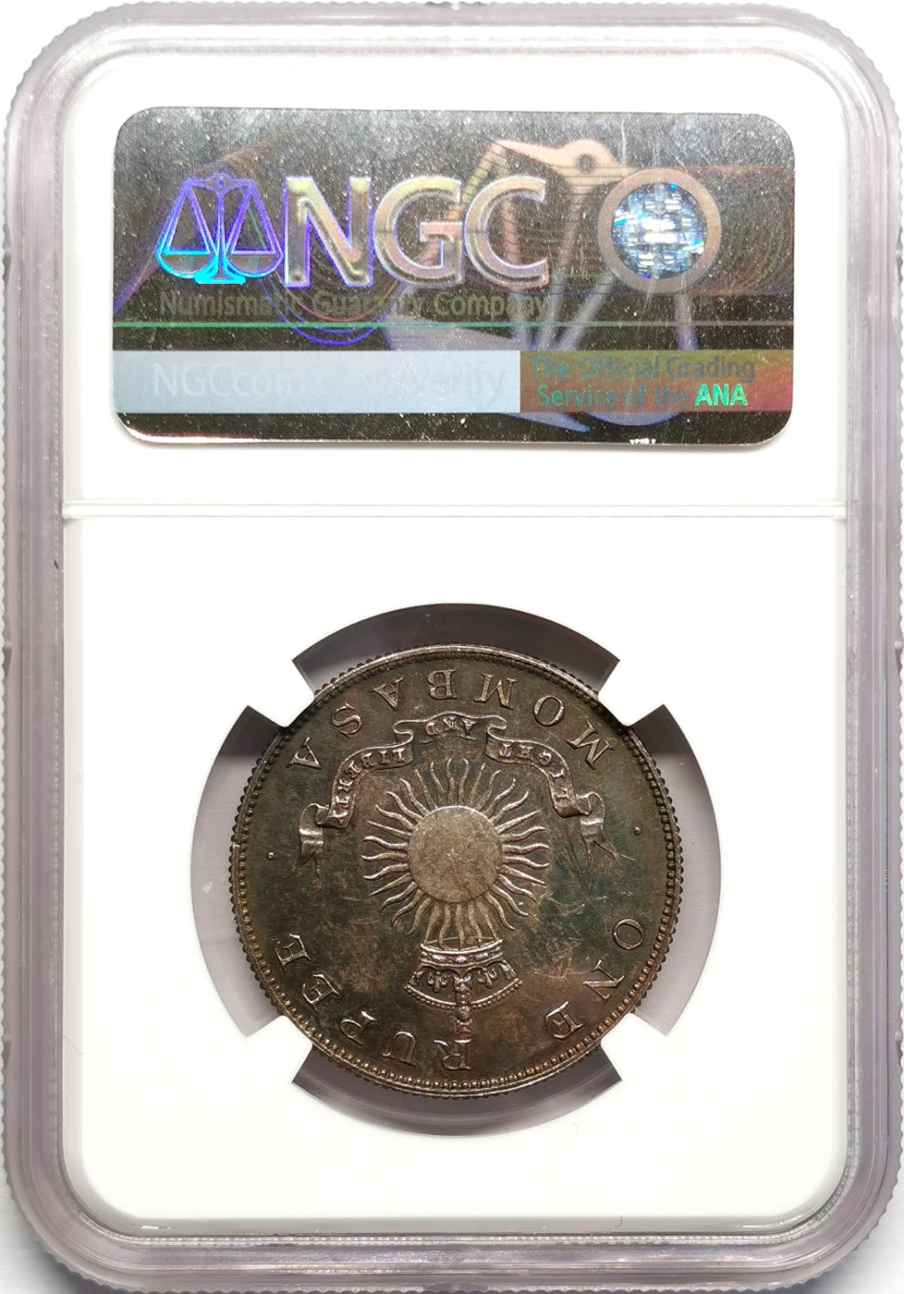 凡希社世界钱币微拍第二百三十二期 荐！1888H英国东非公司蒙巴萨卢比NGC-SP63深色五彩类镜面！