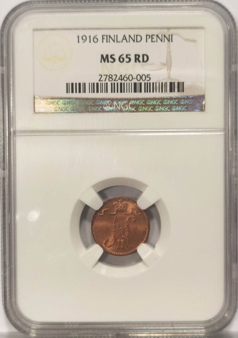 博洋堂世界钱币拍卖第019期（全场包邮） NGC MS65RD 芬兰1916年1芬尼，出厂原光铜色鲜艳