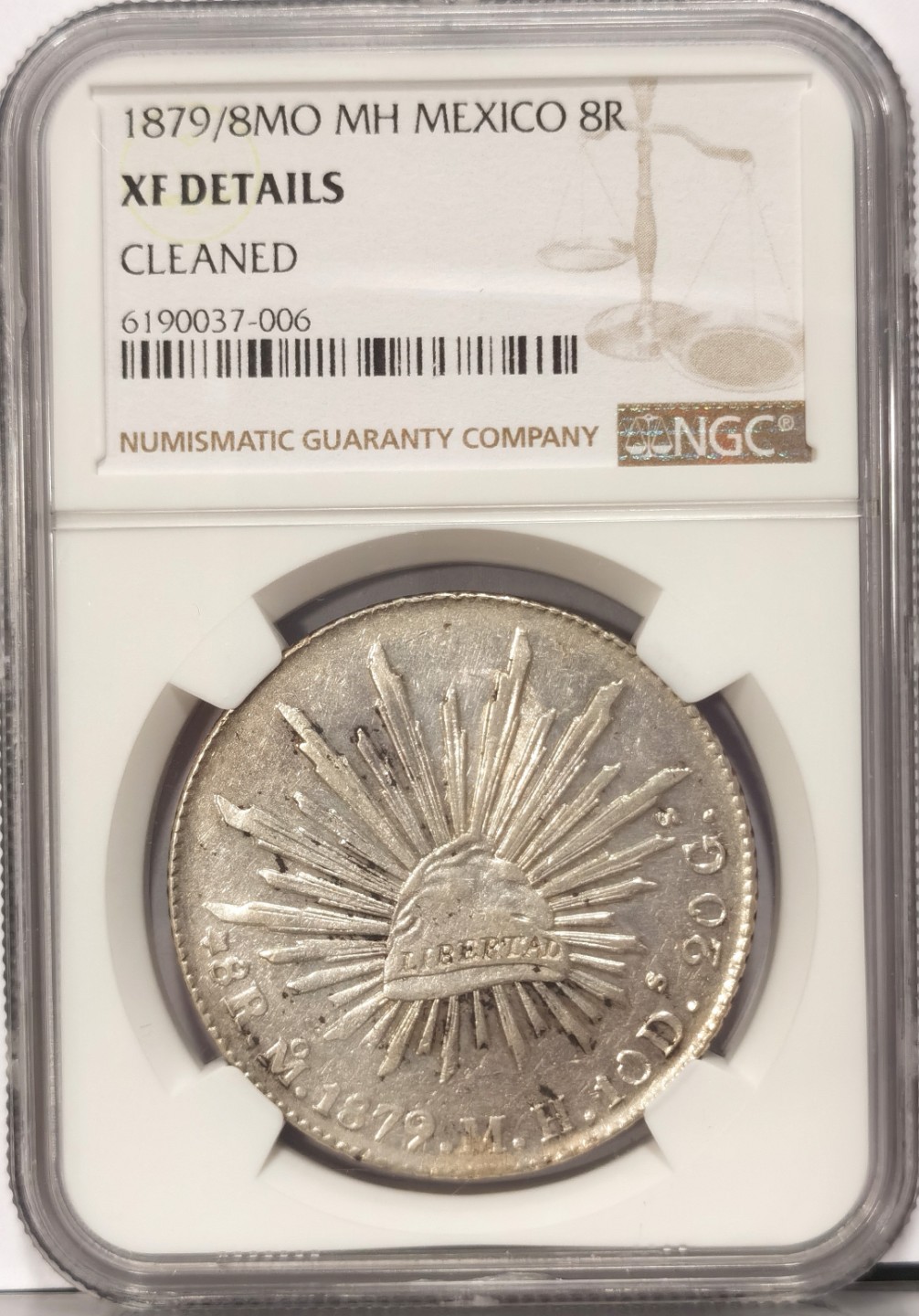 博洋堂世界钱币拍卖第019期（全场包邮） NGC XF 墨西哥1879/8年MO MH版花边鹰洋