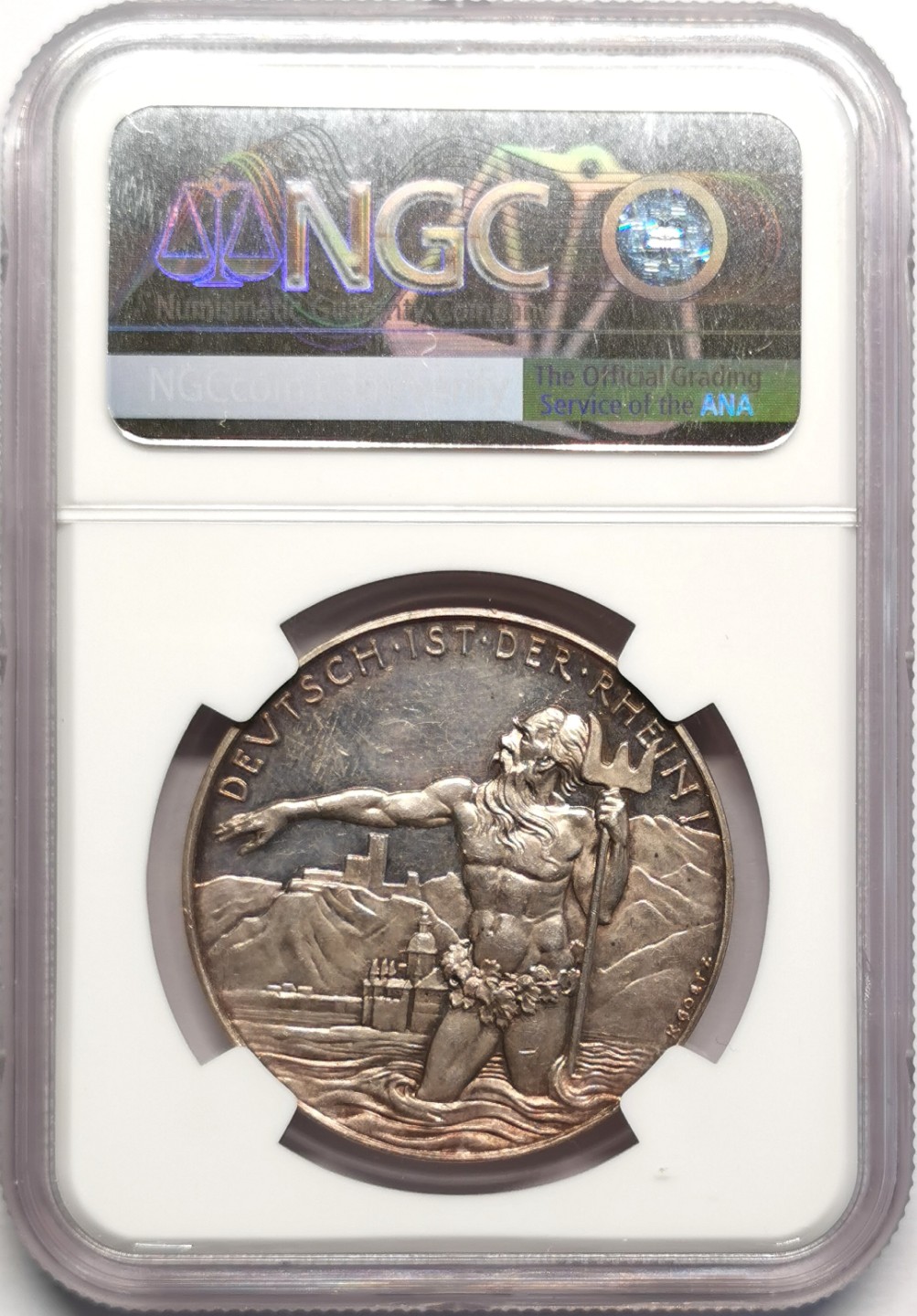 凡希社世界钱币微拍第二百三十二期 1930德国莱茵河儿女与海神纪念银章NGC-MS62哥茨经典品种！
