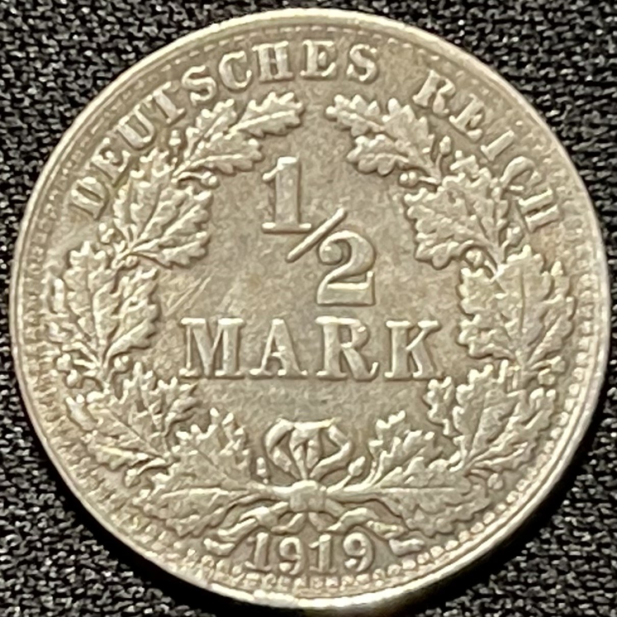 紫瑗钱币——第260期拍卖 德国 1919年 D厂 第二帝国 长翅 1/2马克 2.77克 0.9银