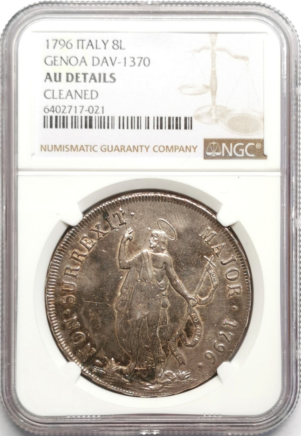 凡希社世界钱币微拍第二百三十二期 1796热那亚共和国8里拉大银NGC-AUD稀少品种！