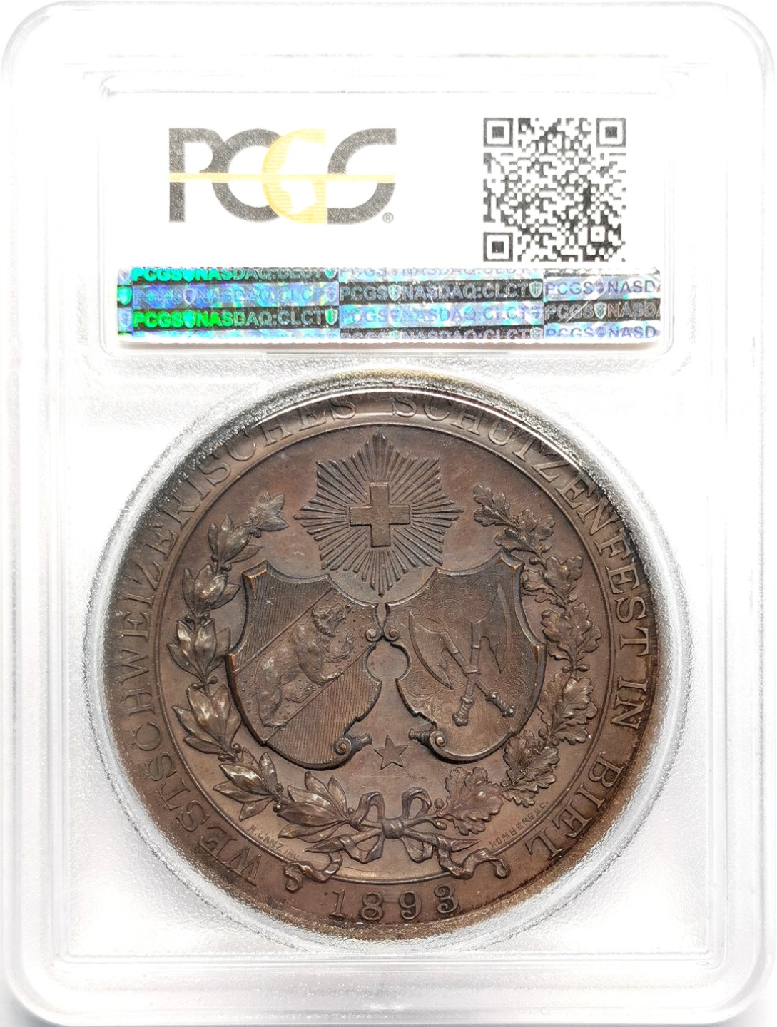 凡希社世界钱币微拍第二百三十二期 1891瑞士比尔射击节纪念铜章PCGS-SP63