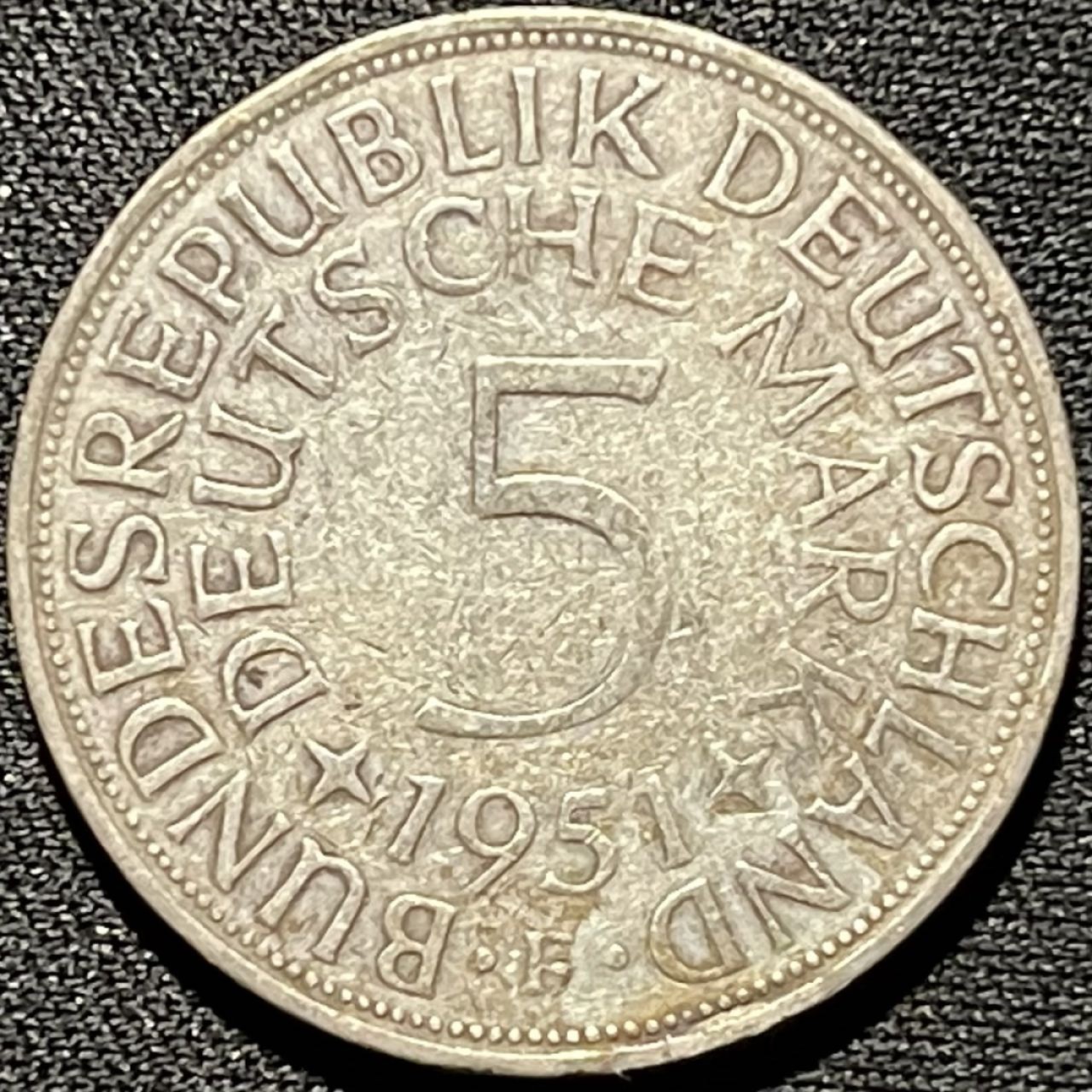 紫瑗钱币——第260期拍卖 联邦德国 1951年 F厂 流通 5马克 11.2 0.625银