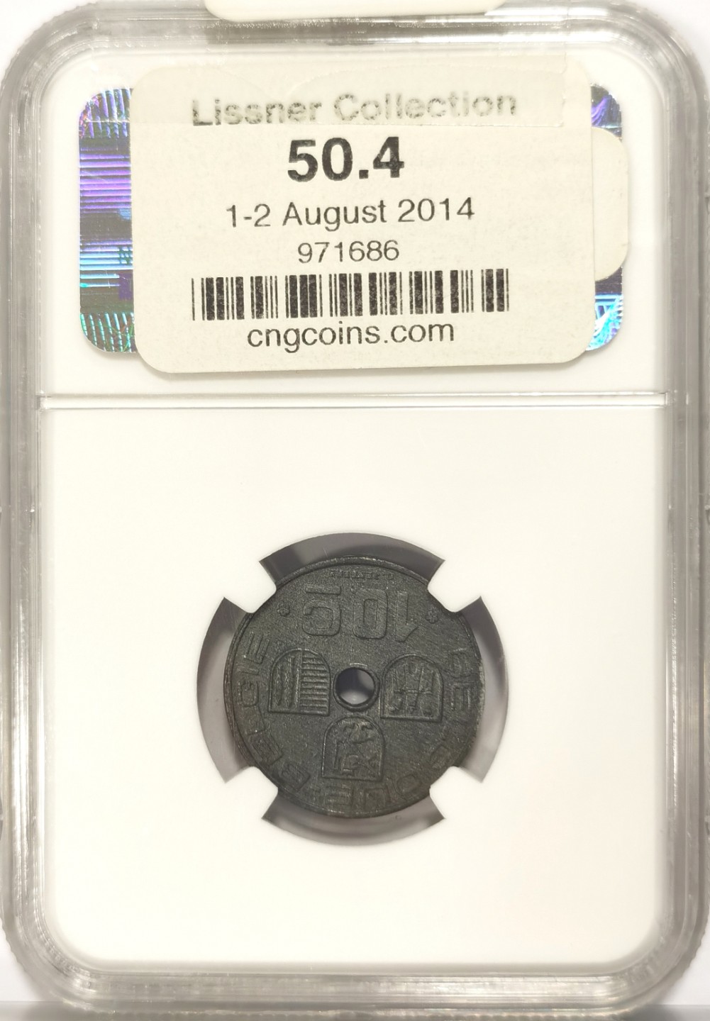 博洋堂世界钱币拍卖第019期（全场包邮） Lissner比利时旧藏系列 NGC MS63 比利时1941年10CENT，FRENCH版，来自2014年拍卖会编号50.4