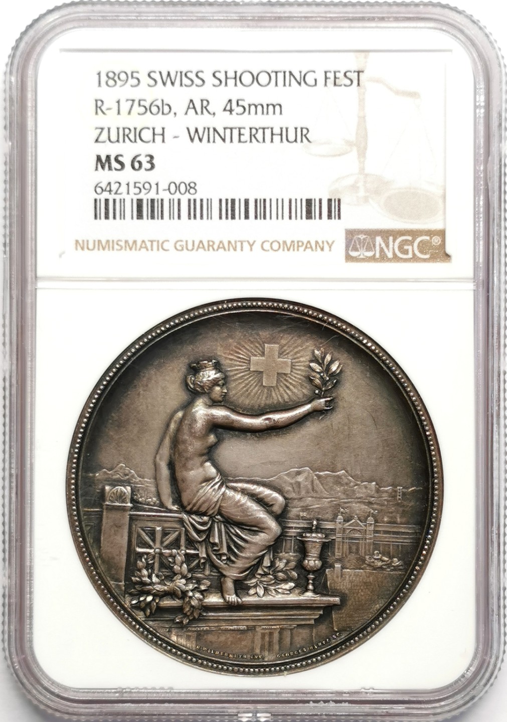 凡希社世界钱币微拍第二百三十二期 1895瑞士温特图尔射击节纪念银章NGC-MS63