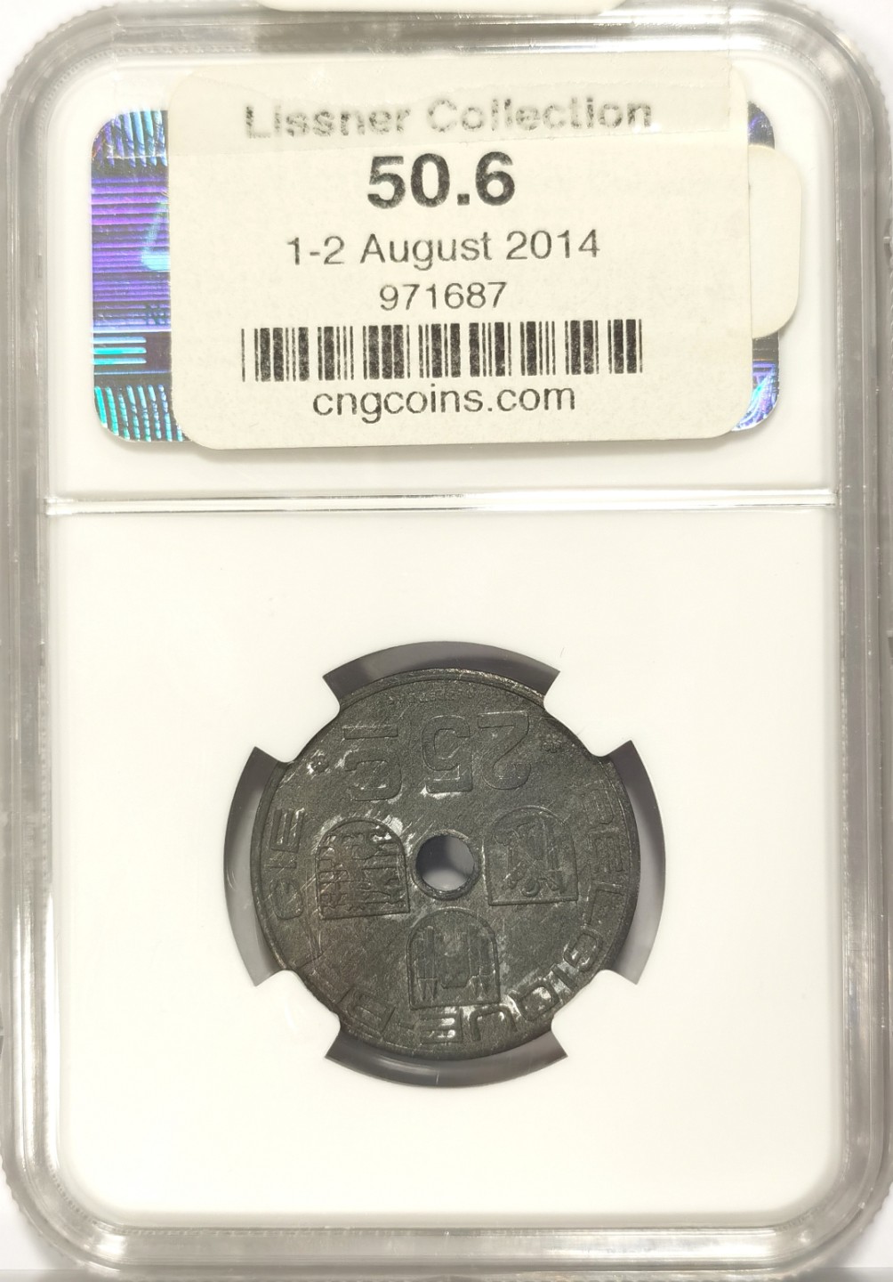 博洋堂世界钱币拍卖第019期（全场包邮） Lissner比利时旧藏系列 NGC MS63 比利时1946年25CENT，FRENCH版，来自2014年拍卖会编号50.6