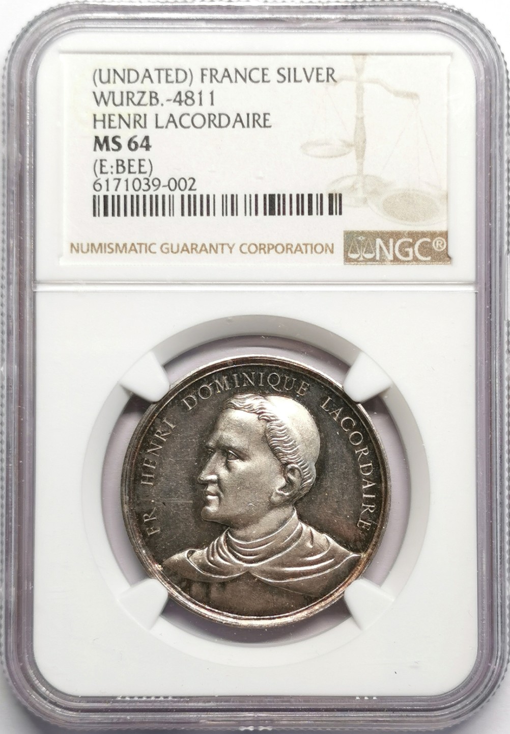 凡希社世界钱币微拍第二百三十二期 十九世纪法国传教士拉科戴里纪念银章NGC-MS64