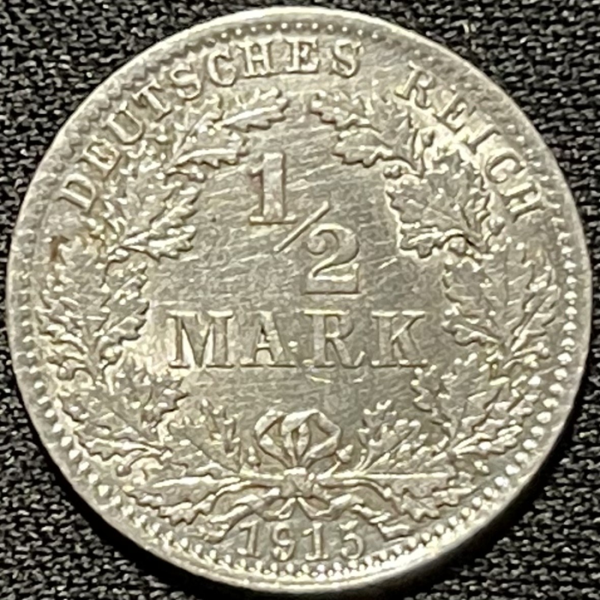 紫瑗钱币——第260期拍卖 德国 1915年 D厂 第二帝国 长翅 1/2马克 2.77克 0.9银