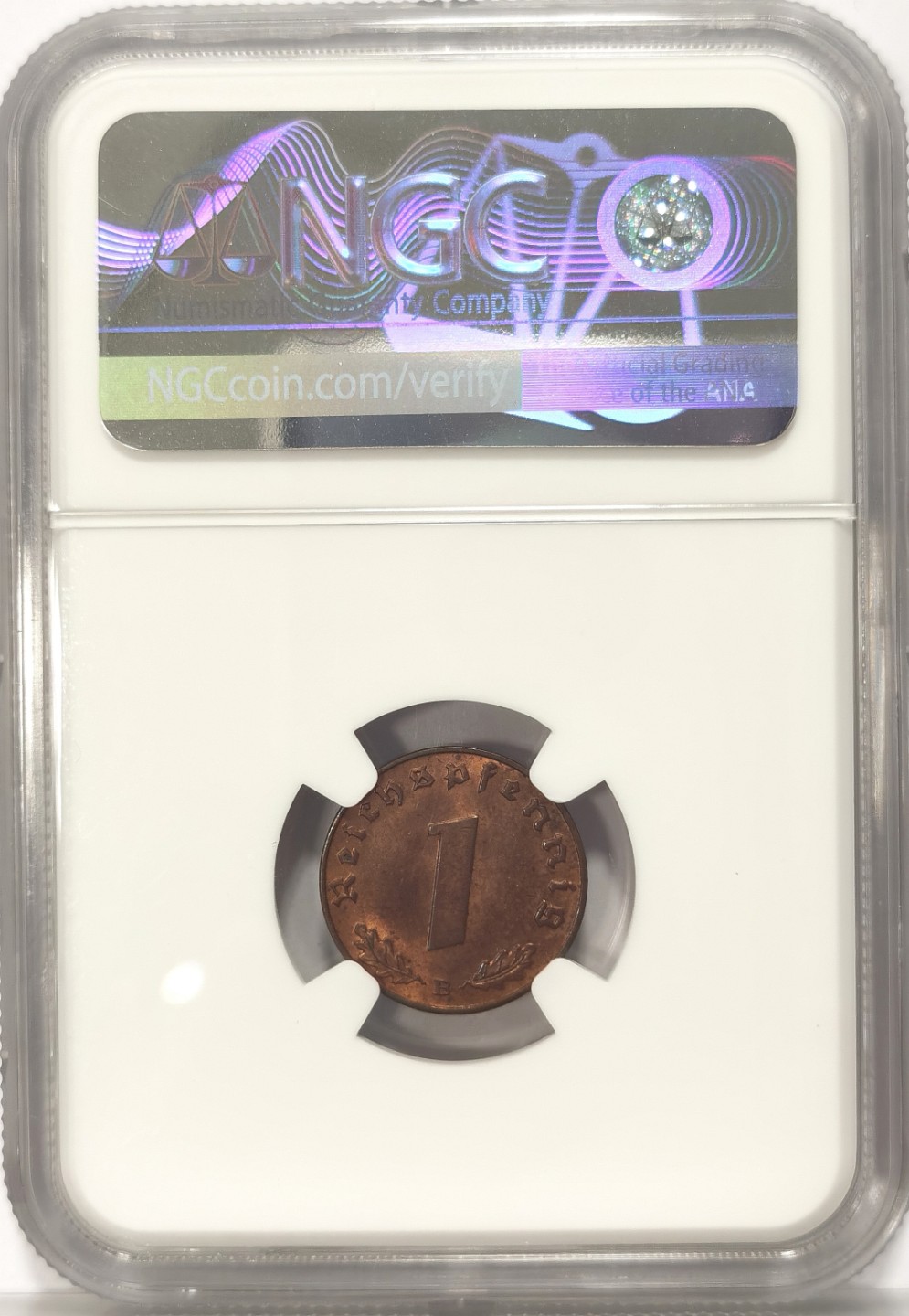 博洋堂世界钱币拍卖第019期（全场包邮） NGC MS63BN 1939年德国第三帝国B版1芬尼铜币