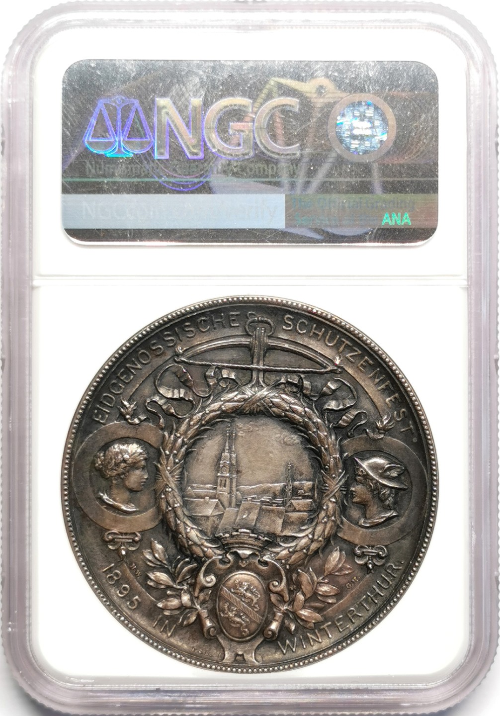 凡希社世界钱币微拍第二百三十二期 1895瑞士温特图尔射击节纪念银章NGC-MS63