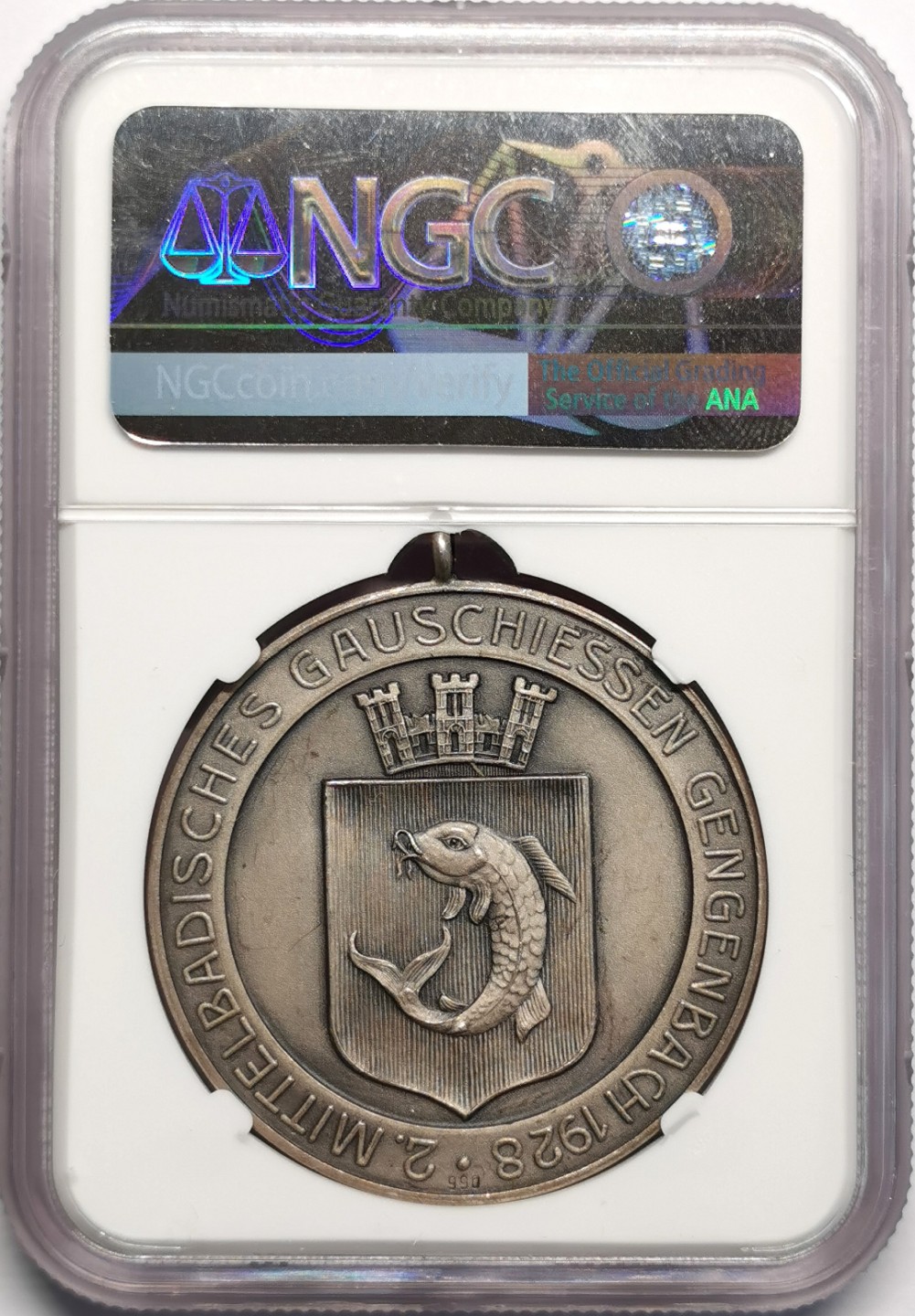 凡希社世界钱币微拍第二百三十二期 1928德国根根巴赫射击节纪念银章NGC-MS64