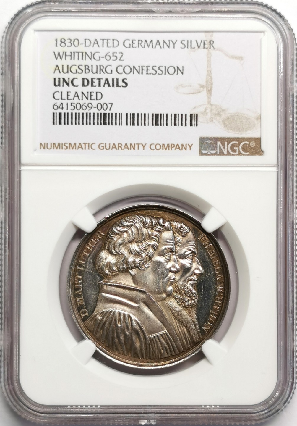 凡希社世界钱币微拍第二百三十二期 1830德国奥格斯堡宗教合约纪念银章NGC-UNCD