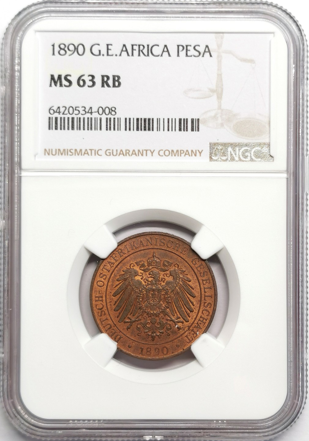 凡希社世界钱币微拍第二百三十二期 1890德属东非PESA铜币NGC-MS63铜色极佳！