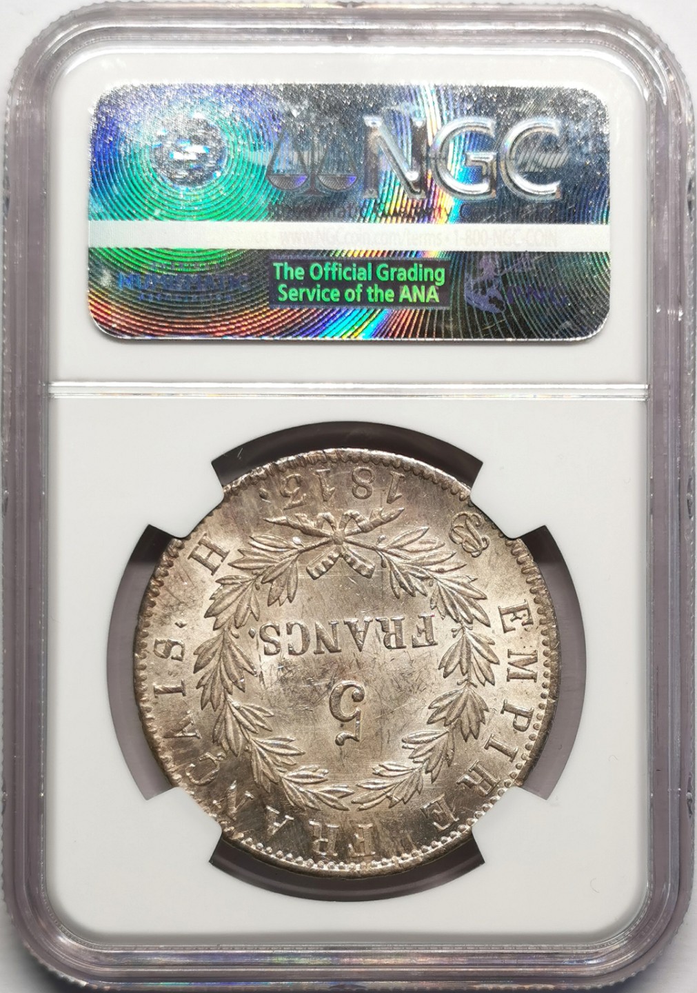 凡希社世界钱币微拍第二百三十二期 罕！1813H法国拿破仑桂冠5法郎大银NGC-MS63+唯一冠军分！