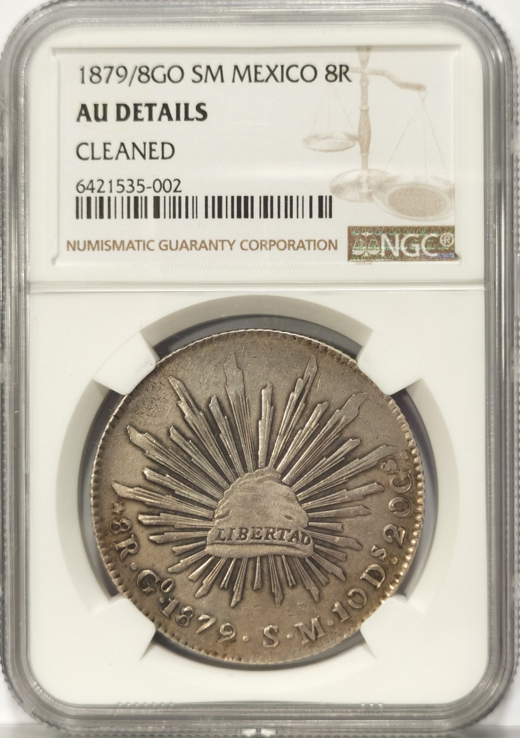 博洋堂世界钱币拍卖第019期（全场包邮） NGC AU 墨西哥1879/8年GO SM版花边鹰洋