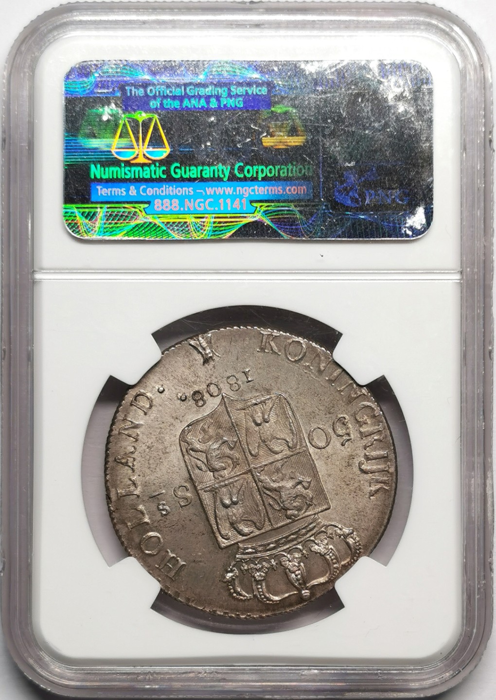 凡希社世界钱币微拍第二百三十二期 荐！1808荷兰王国热罗姆拿破仑50ST大银NGC-MS64淡紫金彩！