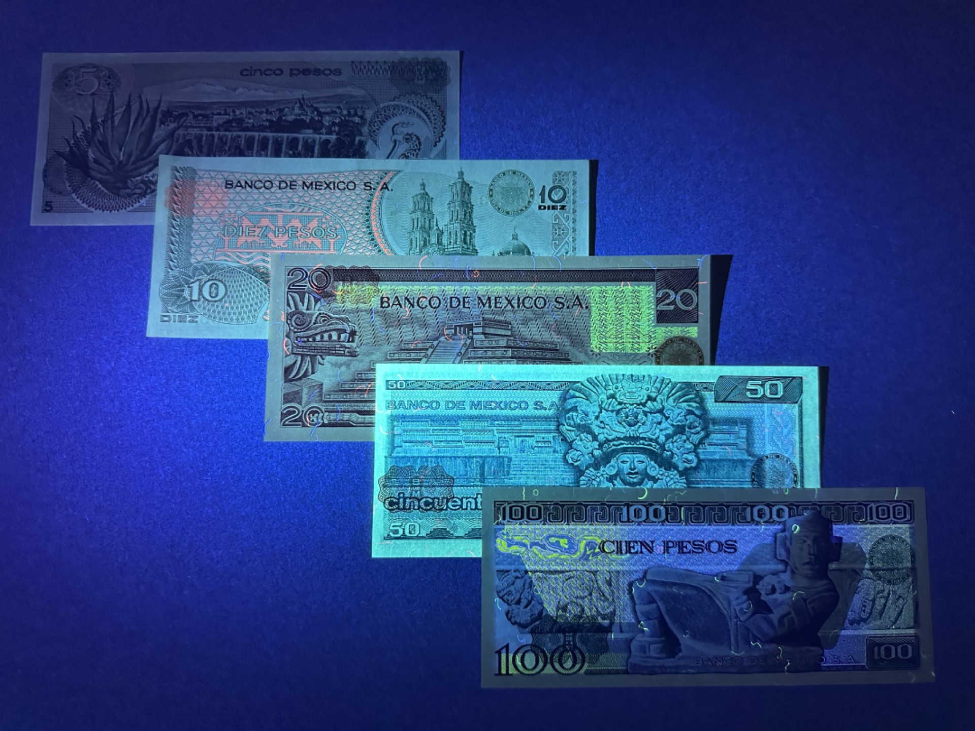 《张总收藏》94期——外币荟萃 墨西哥5、10、20、50、100比索5张 UNC 70年代版本