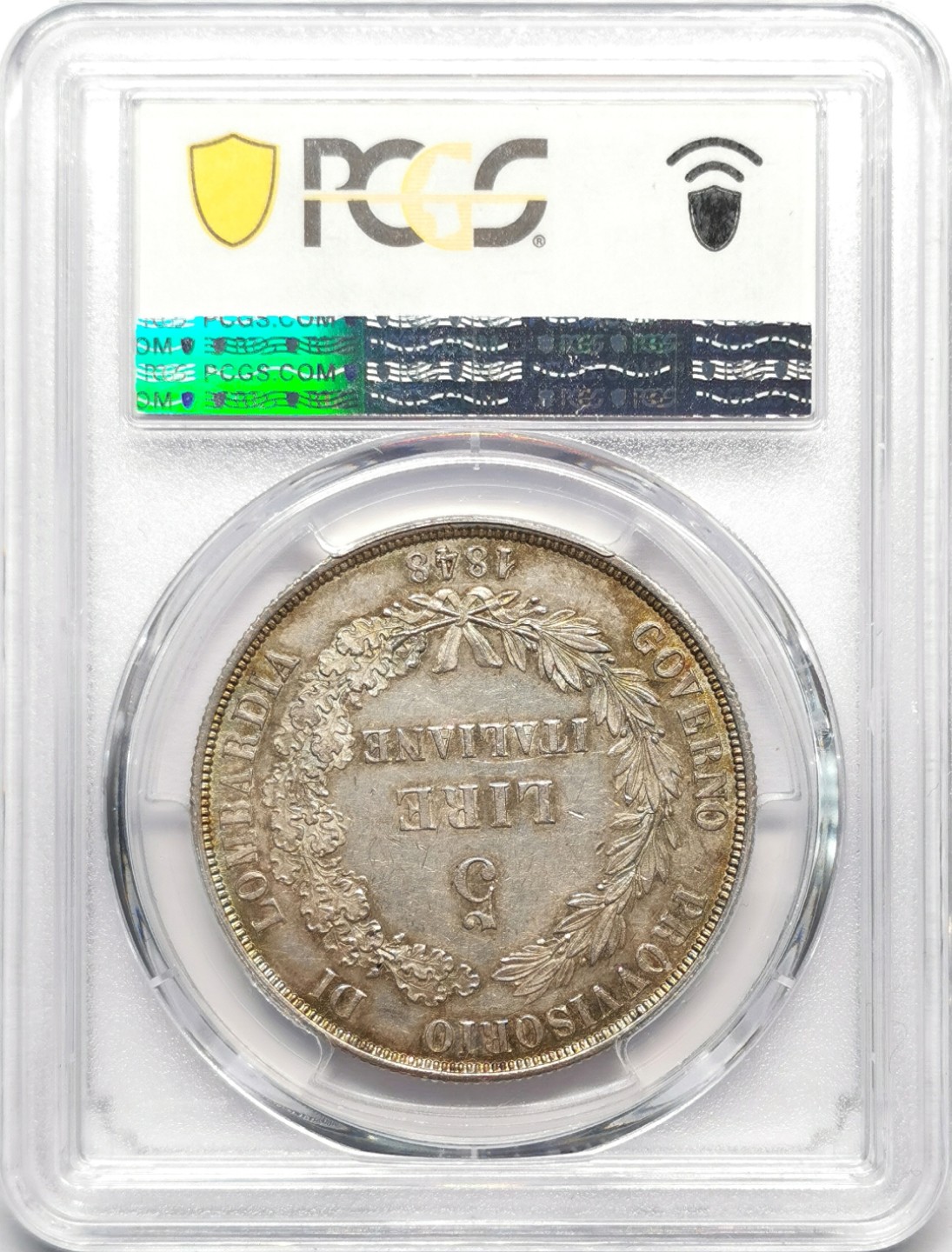 凡希社世界钱币微拍第二百三十二期 1848意大利伦巴第革命政府5里拉大银PCGS-AU58淡彩！