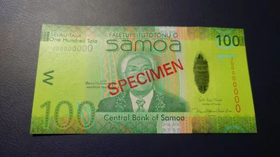 【世界钱币收藏】精选微拍第57期暨2023年第四期 裸钞专场 萨摩亚100元 样钞 塑料开窗 全新绝品