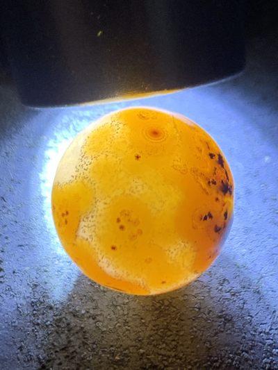 精美冰飘草花纹战国红玛瑙随形小圆珠一颗， 精美冰飘草花纹战国红玛瑙随形小圆珠一颗，