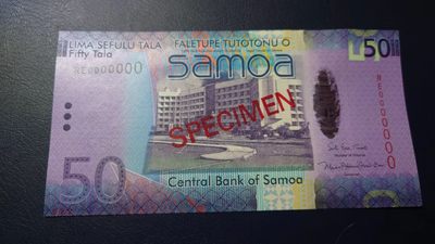 【世界钱币收藏】精选微拍第57期暨2023年第四期 裸钞专场 萨摩亚50元 样钞 塑料开窗 全新绝品