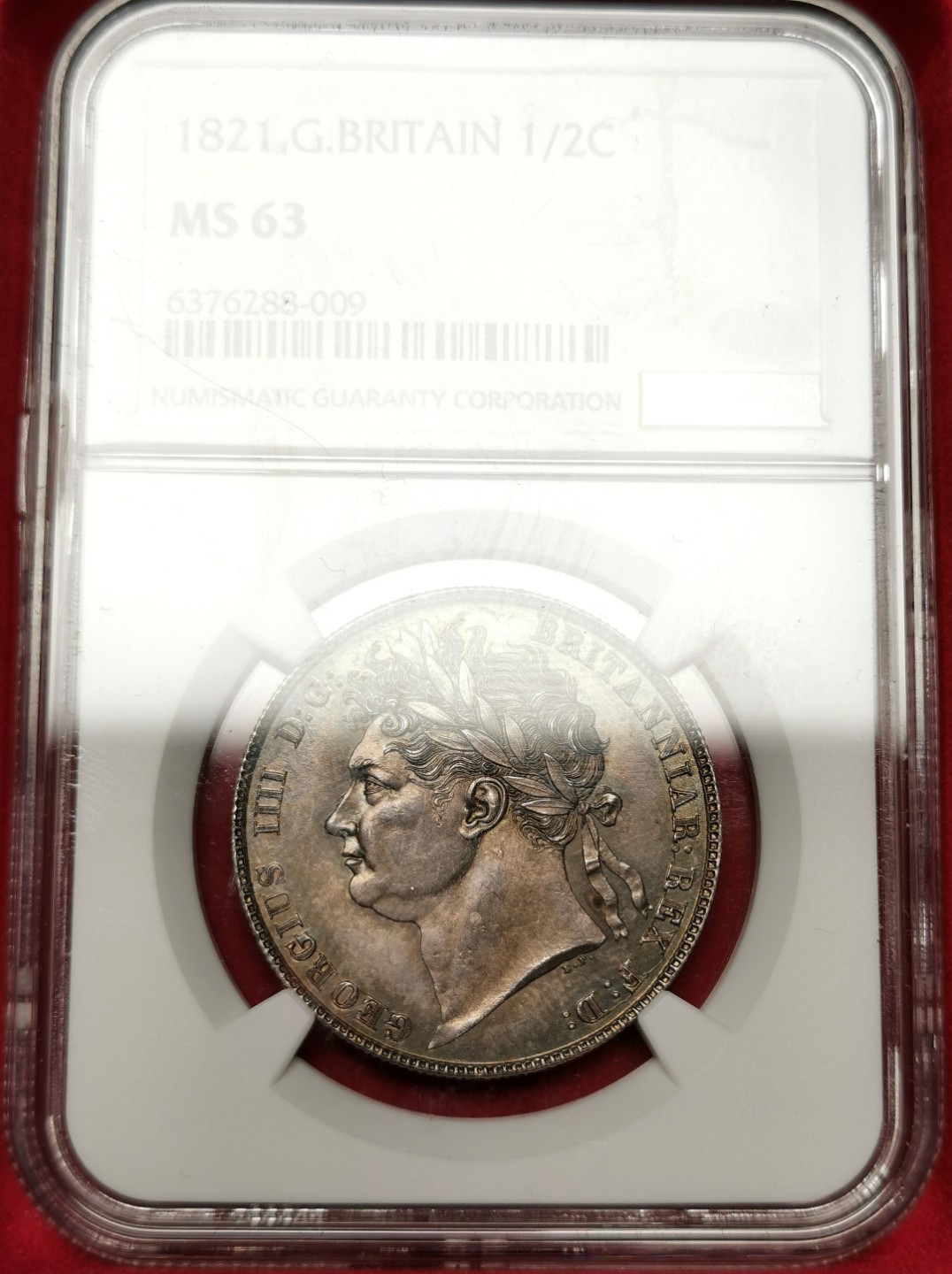 凡希社世界钱币微拍第二百三十二期 1821英国乔四半克朗NGC-MS63宝石绿彩！