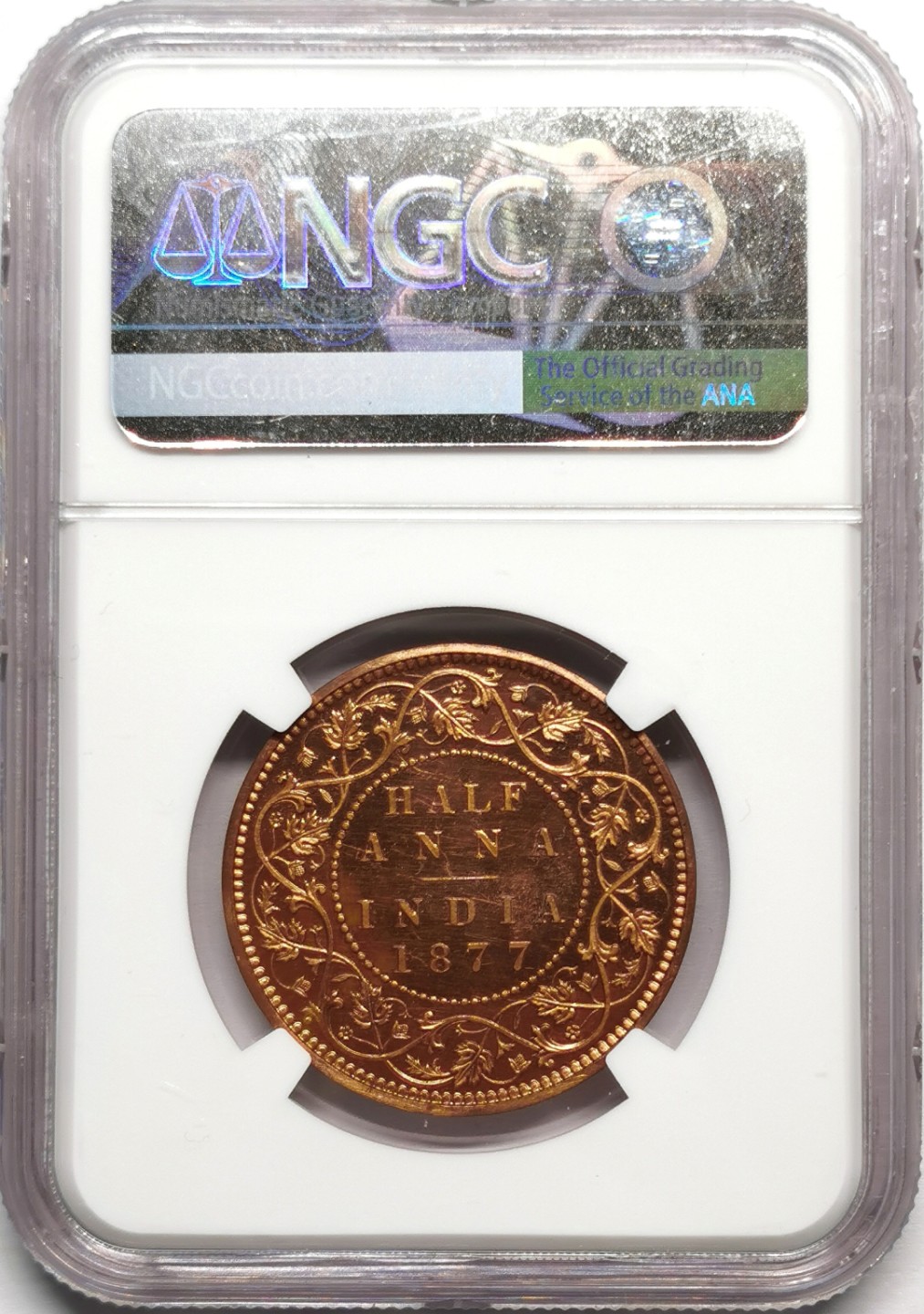 凡希社世界钱币微拍第二百三十二期 荐！1877C英属印度小维1/2安那大铜精铸NGC-PF64稀有！