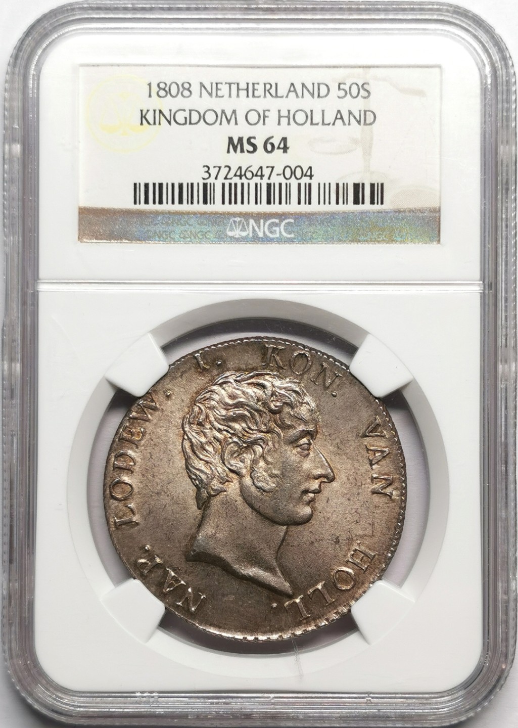 凡希社世界钱币微拍第二百三十二期 荐！1808荷兰王国热罗姆拿破仑50ST大银NGC-MS64淡紫金彩！