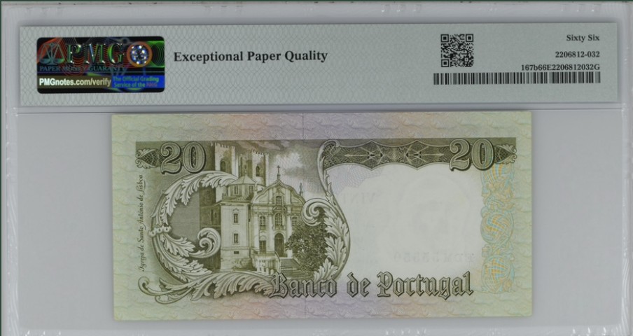 收藏联盟Quantum Auction 第241期拍卖  葡萄牙1964年20埃斯库多 PMG66