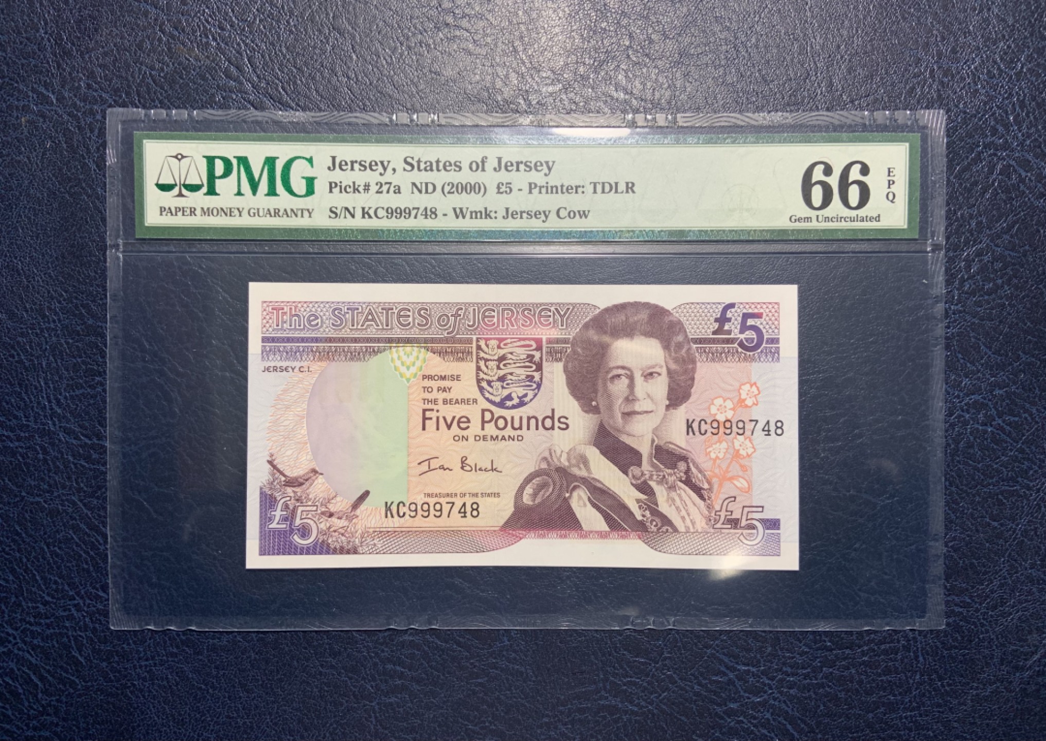 收藏联盟Quantum Auction 第241期拍卖  泽西岛2000年5镑 PMG66 豹子号999开头