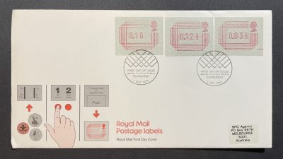 【第37期】莲池国际邮品拍卖 - 【英国】1984 电子票 邮资标签 官封首日实寄澳洲