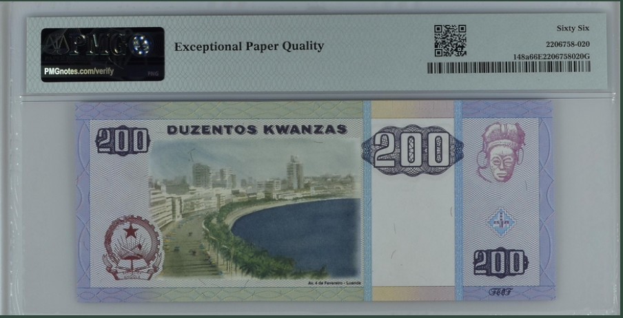 收藏联盟Quantum Auction 第241期拍卖  安哥拉2003年200宽扎 PMG66 豹子号111
