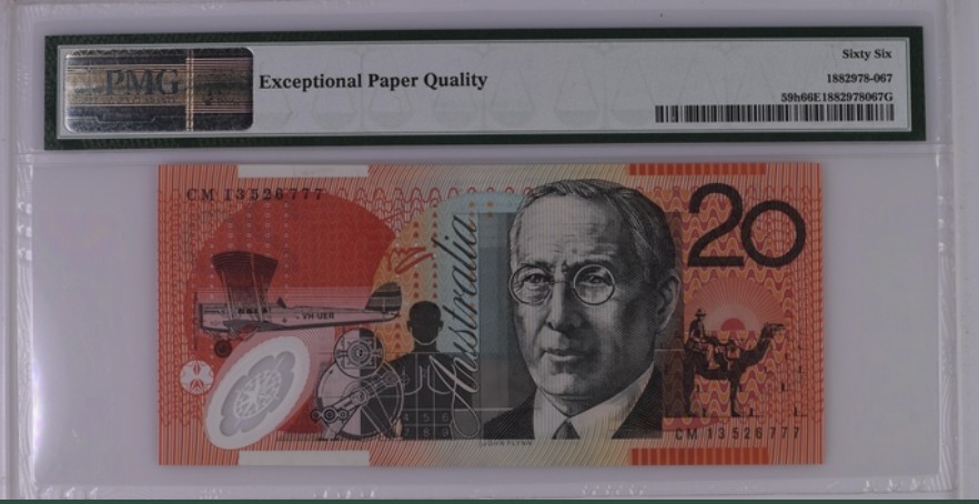 收藏联盟Quantum Auction 第241期拍卖  澳大利亚2013年20元 PMG66 豹子号