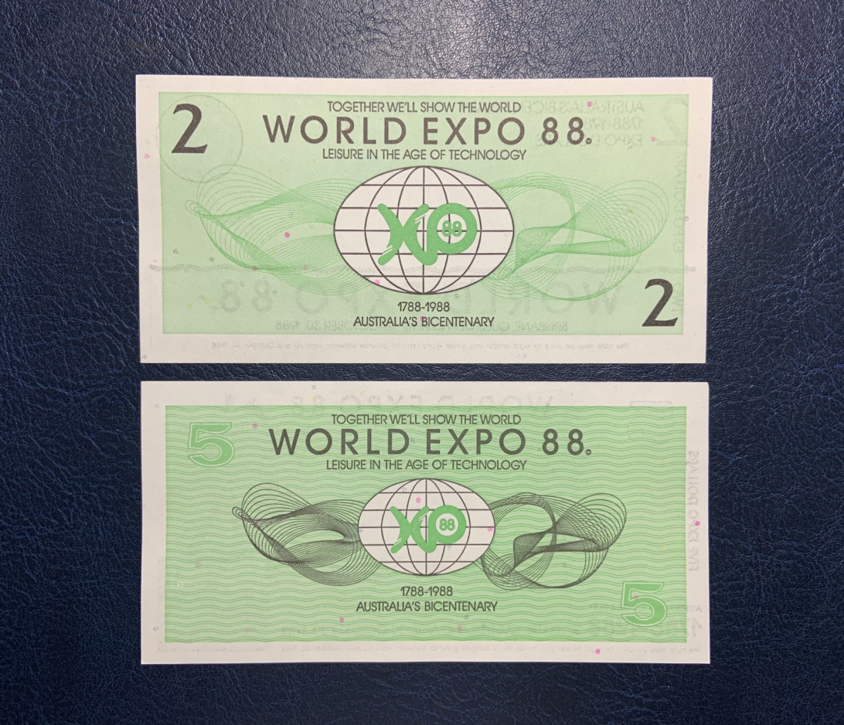 收藏联盟Quantum Auction 第241期拍卖  澳大利亚1988年布里斯班世博会代金券2-5元 品相全新UNC 雕刻版 